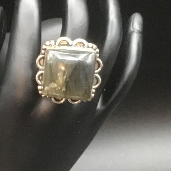 RING STERLING SILVER .925 with RAW LABRADORITE SQUARE CUT STONE - Picture 10 of 10